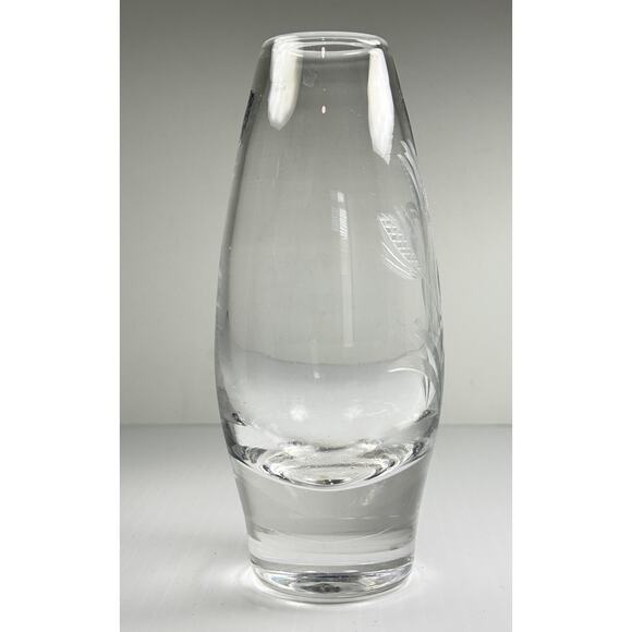 Hadeland Glassverk Norway Etched Glass Vase Wheat Heavy 6" Nordic Vintage - Picture 4 of 7